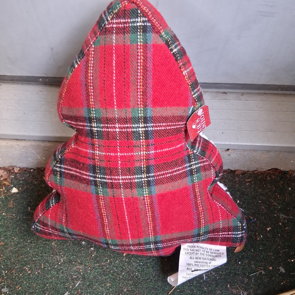 Santa's Shop Red Tartan Plaid Sherpa Christmas Tree Decorative Pillow 12x14 NEW